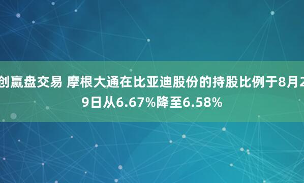 创赢盘交易 摩根大通在比亚迪股份的持股比例于8月29日从6.67%降至6.58%